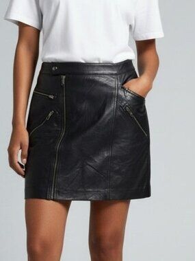 Lucky Brand Black Genuine Leather Mini Skirt | Women's Size 8 | Moto Rock